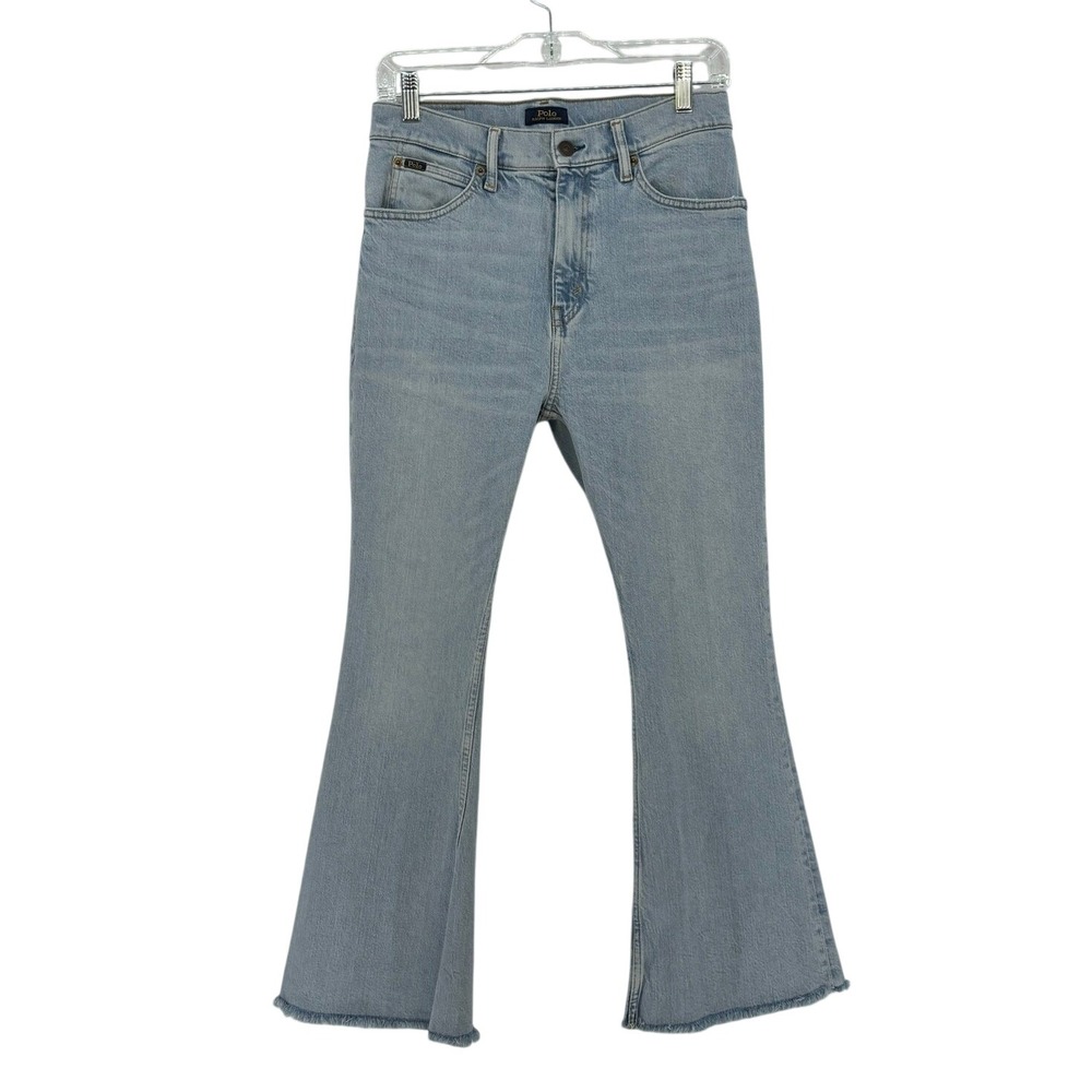 Polo Ralph Lauren Sharona Crop Flare Jeans Size 27  Light Wash Frayed Hem Retro